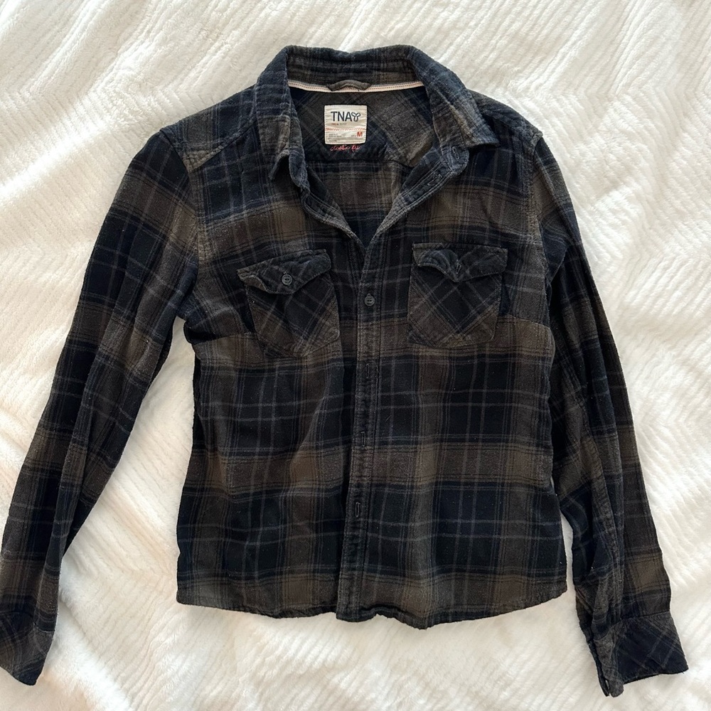 TNA Black and Gray Plaid Button-Down Shirt
